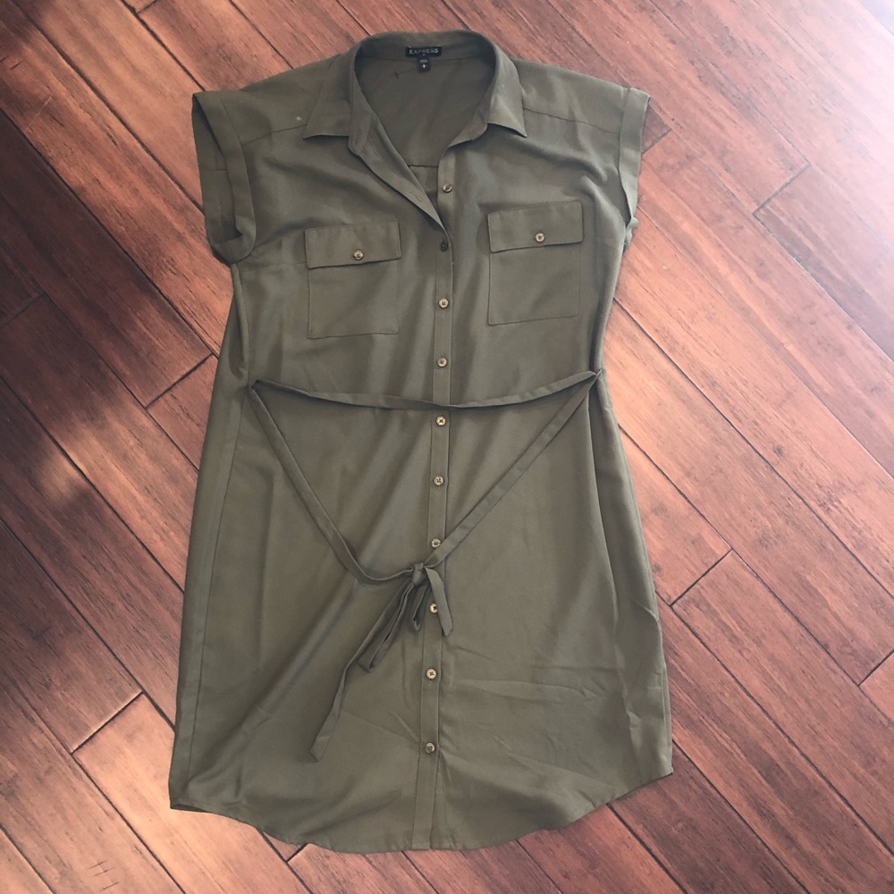 Express Green Utility Shirt Dress S